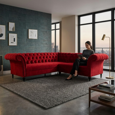 Designer Rout Ecke Chesterfield Canapé Modern Eckcouch Designer Miwwelen