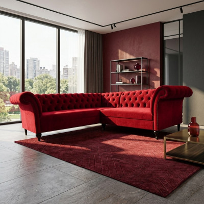 Designer Rout Ecke Chesterfield Canapé Modern Eckcouch Designer Miwwelen