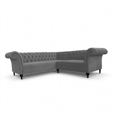 Gro schwaarzt Chesterfield Eckecksofa Eckcouch Designer L-Form Samett Sofa