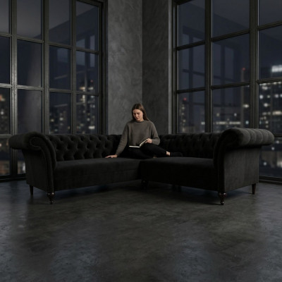 Schwaarz Chesterfield Luxus L-Form Canapé
