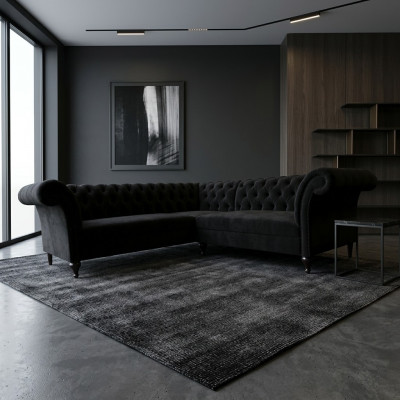 Schwaarz Chesterfield Luxus L-Form Canapé