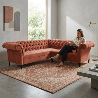 Chesterfield Eckcouch Designer Sofa Couch Samt Ledercouch