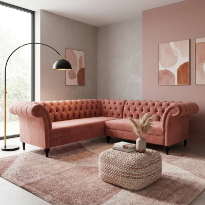 Chesterfield Eckcouch Designer Sofa Couch Samt Ledercouch
