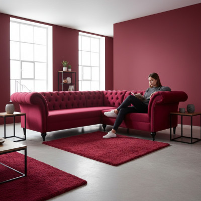 Modern Chesterfield Ecksofa Eckcanapé Designer Sofa Couch Samt Ledersofa