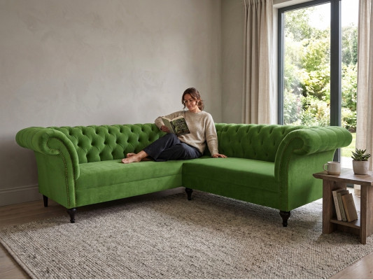 Gréng Stilvoll Eckcouch Chesterfield Canapé L-Form Designer Sofas Polster Miwwelen