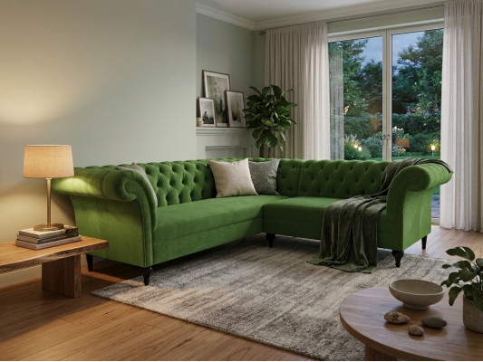 Gréng Stilvoll Eckcouch Chesterfield Canapé L-Form Designer Sofas Polster Miwwelen