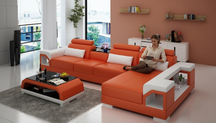 Ledersofa Canapé Wunngréng Ecksofa Eck Garnitur Design Modern Sofa G8010C