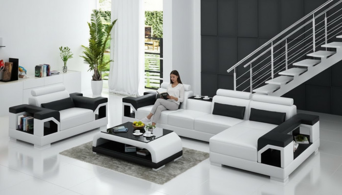Ledersofa Wunnlandschaft Ecksofa Sessell Couch Garnitur Design Modern Sofa G8010E