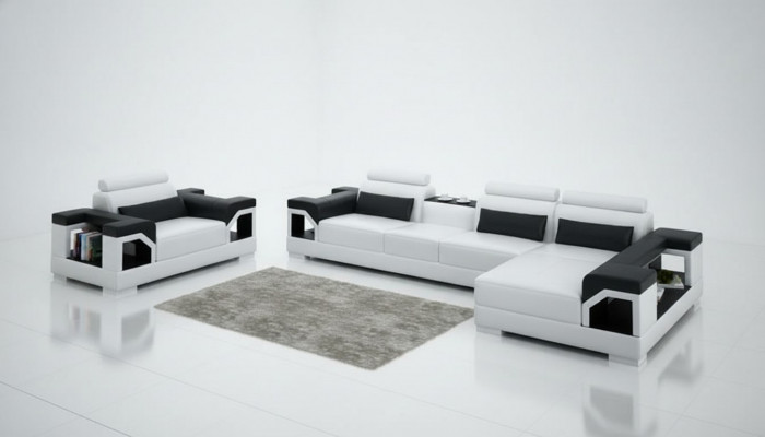 Ledersofa Wunnlandschaft Ecksofa Sessell Couch Garnitur Design Modern Sofa G8010E