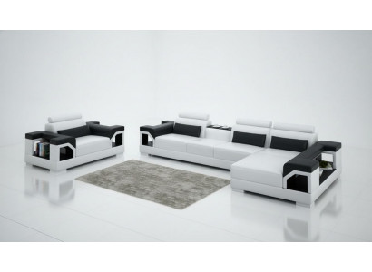 Ledersofa Wunnlandschaft Ecksofa Sessell Couch Garnitur Design Modern Sofa G8010E