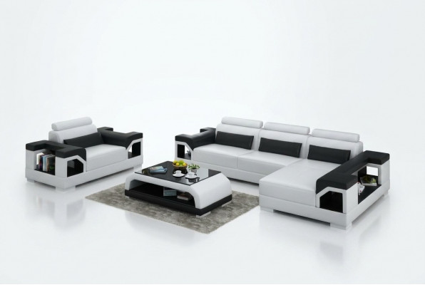 Ledersofa Wunnlandschaft Ecksofa + Fotell Eck Garnitur Design Modern