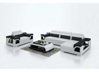 Ledersofa Wunnlandschaft Ecksofa + Fotell Eck Garnitur Design Modern