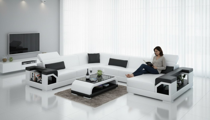 Lieder-Sofa Couch Wunnlandschaft Ecksofa Eck Garnitur Design Modern Sofa G8014 Nei