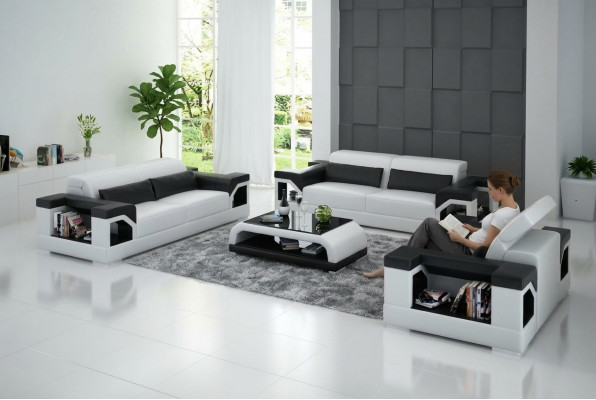 Ledercouch Canapé Sofagarnitur Set 3+2+1 Sëtzer Garnitur Design Modern Canapé