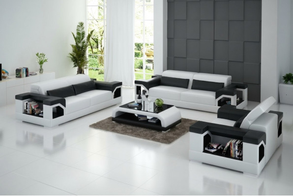 Ledercouch Canapé Sofagarnitur Set 3+2+1 Sëtzer Garnitur Design Modern Canapé