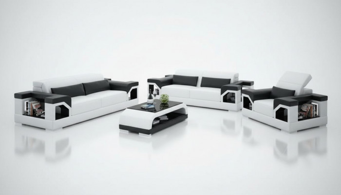 Ledercouch Canapé Sofagarnitur Set 3+2+1 Sëtzer Garnitur Design Modern Canapé