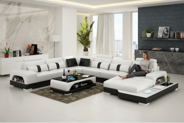 Ledercouch Couch Wunnlandschaft Eck Eckssofa Sofa Modernen Design Garnitur