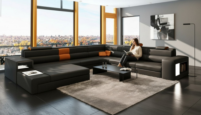 Eckcouch Canapé Sofa Polsterset Design Textil Lieder Wunnlandschaft