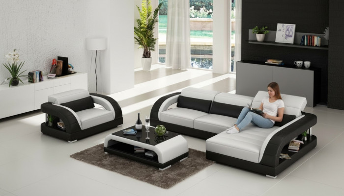 Ledercouch Canapé Wunnlandschaft Eckcouch Sessel Set Garnitur Design Canapé