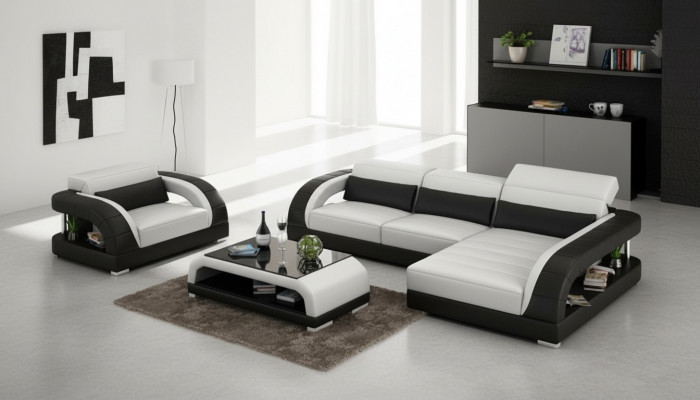 Ledercouch Canapé Wunnlandschaft Eckcouch Sessel Set Garnitur Design Canapé