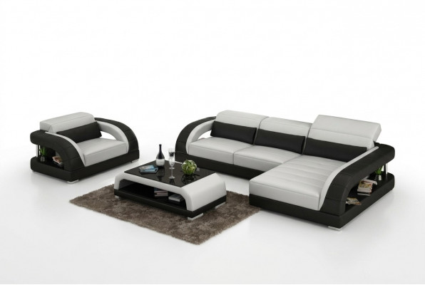 Ledercouch Canapé Wunnlandschaft Eckcouch Sessel Set Garnitur Design Canapé
