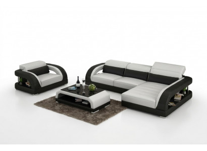 Ledercouch Canapé Wunnlandschaft Eckcouch Sessel Set Garnitur Design Canapé