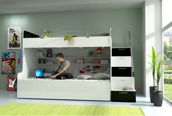 Duebelbett Etagenbett Bett Kannerbett Jugendbett Héichbett Nei Schwaarz/Wäiss