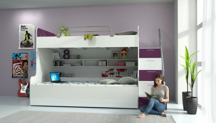 Duebelstockbett Etagenbett Bett Kannerbett Jugendbett Héichbett Nei Violett/Wäiss