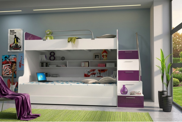 Duebelstockbett Etagenbett Bett Kannerbett Jugendbett Héichbett Nei Violett/Wäiss