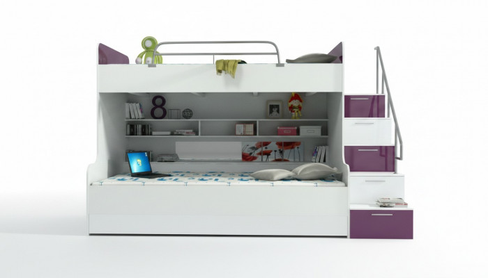 Duebelstockbett Etagenbett Bett Kannerbett Jugendbett Héichbett Nei Violett/Wäiss