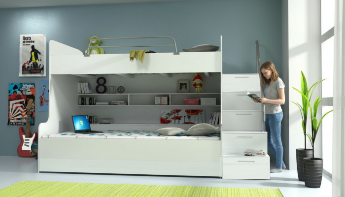 Duebelstockbett Etagenbett Bett Kannerbett Jugendbett Héichbett Nei Wäiss/Wäiss