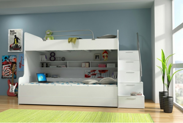 Duebelstockbett Etagenbett Bett Kannerbett Jugendbett Héichbett Nei Wäiss/Wäiss