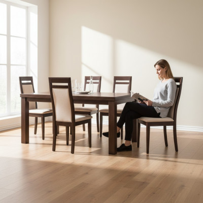 Massivholz Holz Stull Modern Designer Beige Iesszëmmerstull Laang Dekorativ
