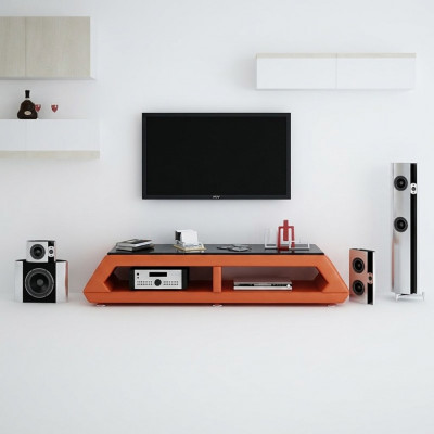 RTV TV Säitenschaf Leder Glas Dësch Fernsee Schaf Dësch Lowboard Mo.B