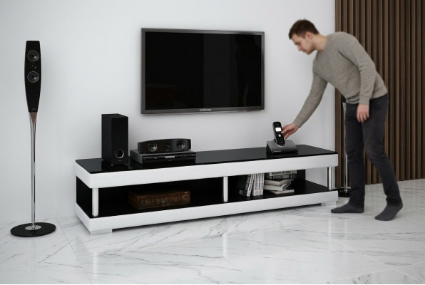 RTV TV Säitbord Léier Glas Dësch Televisioun Schaf Dësch Lowboard Mo.C