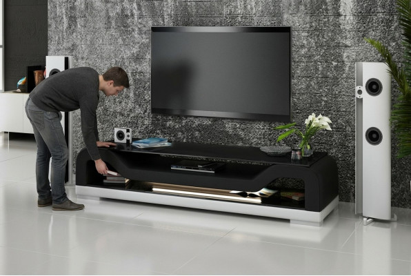 RTV TV Säitendësch Lieder Glas Dësch Fernseh Schaf Sideboard Mo.F.