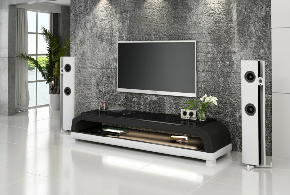 RTV TV Säitestull Lieder Glas Dësch Fernseh Schaf Dësch Lowboard Mo.G.