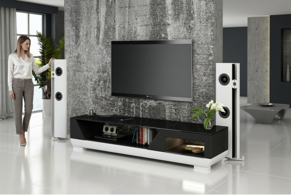 RTV TV Sideboard Lieder Glas Dësch Fernseh Schaf Dësch Lowboard Mo.I