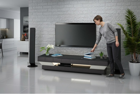 RTV TV Säitendësch Lieder Glas Dësch Fernsehkabinett Dësch Lowboard Mo.J