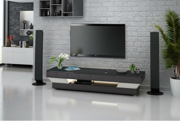 RTV TV Säitendësch Lieder Glas Dësch Fernsehkabinett Dësch Lowboard Mo.J