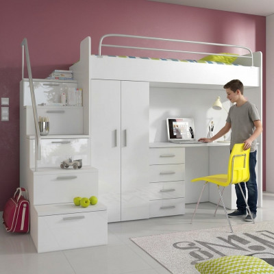 Duebelbettstull Etagëbett Duebelbett Jugendbett Better mat Schaf Dësch RAJ4w