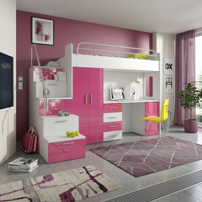 Stockbett, Etagenbett, Duebelbett, Jugendbett, Better mat Schaf, Dësch, Nei
