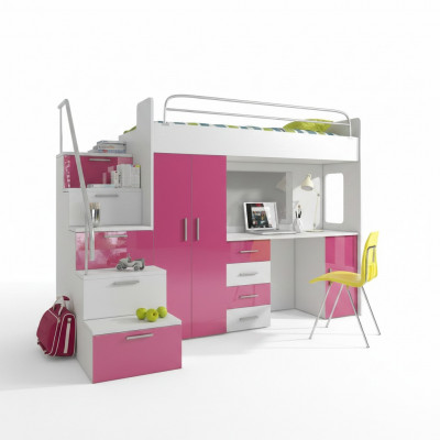 Stockbett, Etagenbett, Duebelbett, Jugendbett, Better mat Schaf, Dësch, Nei