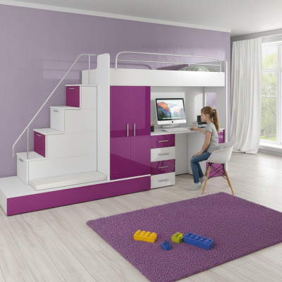 Doppelstockbett, Etagenbett, Jugendzëmmer, Bett, Kleederschaf, Schaf, Schreifdësch