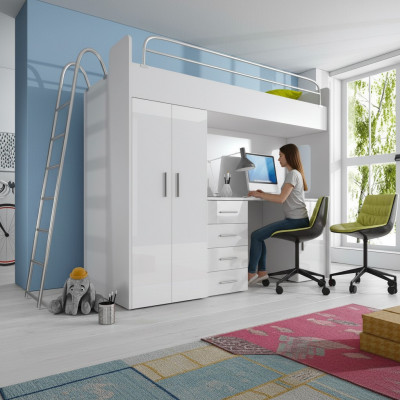 ETAGEBETT STOCKBETT ETAGEBETT MAT SCHREIWÉIWE+KLEEDERSCHRANK-RAJ 4D WÄISS