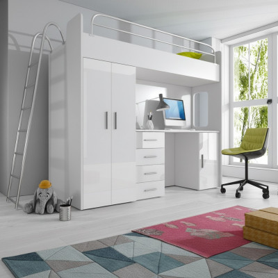 ETAGEBETT STOCKBETT ETAGEBETT MAT SCHREIWÉIWE+KLEEDERSCHRANK-RAJ 4D WÄISS