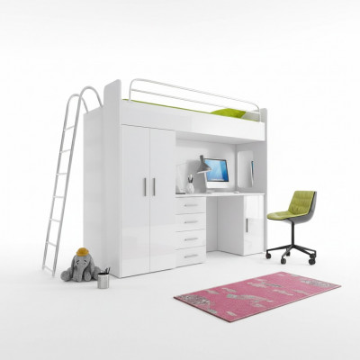 ETAGEBETT STOCKBETT ETAGEBETT MAT SCHREIWÉIWE+KLEEDERSCHRANK-RAJ 4D WÄISS