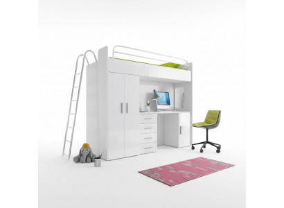 ETAGEBETT STOCKBETT ETAGEBETT MAT SCHREIWÉIWE+KLEEDERSCHRANK-RAJ 4D WÄISS