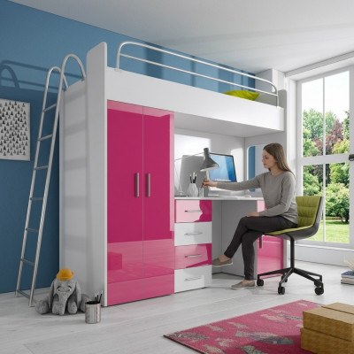 Exquisites Etagenbett + Schreifdësch + Kleederschaf moderner Stil fir Äert Puppelchen aus Holz