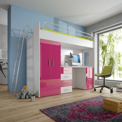 Exquisites Etagenbett + Schreifdësch + Kleederschaf moderner Stil fir Äert Puppelchen aus Holz